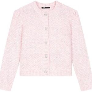 Maje Baby Pink Fancy Knit Pearl and Crystal Button Cardigan